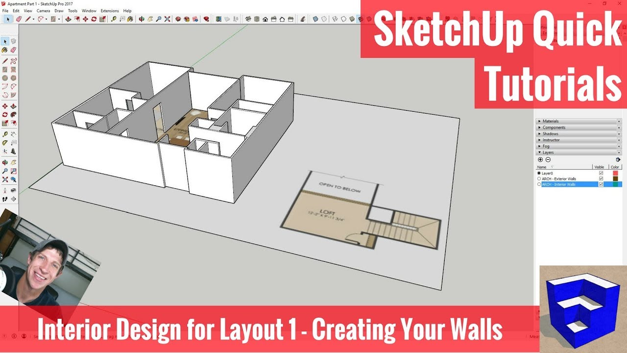 SketchUp Interior Design for Layout 1 - Walls from a Floor Plan Image